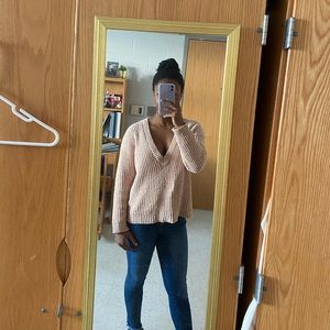 Tan chenille deep v-neck sweater